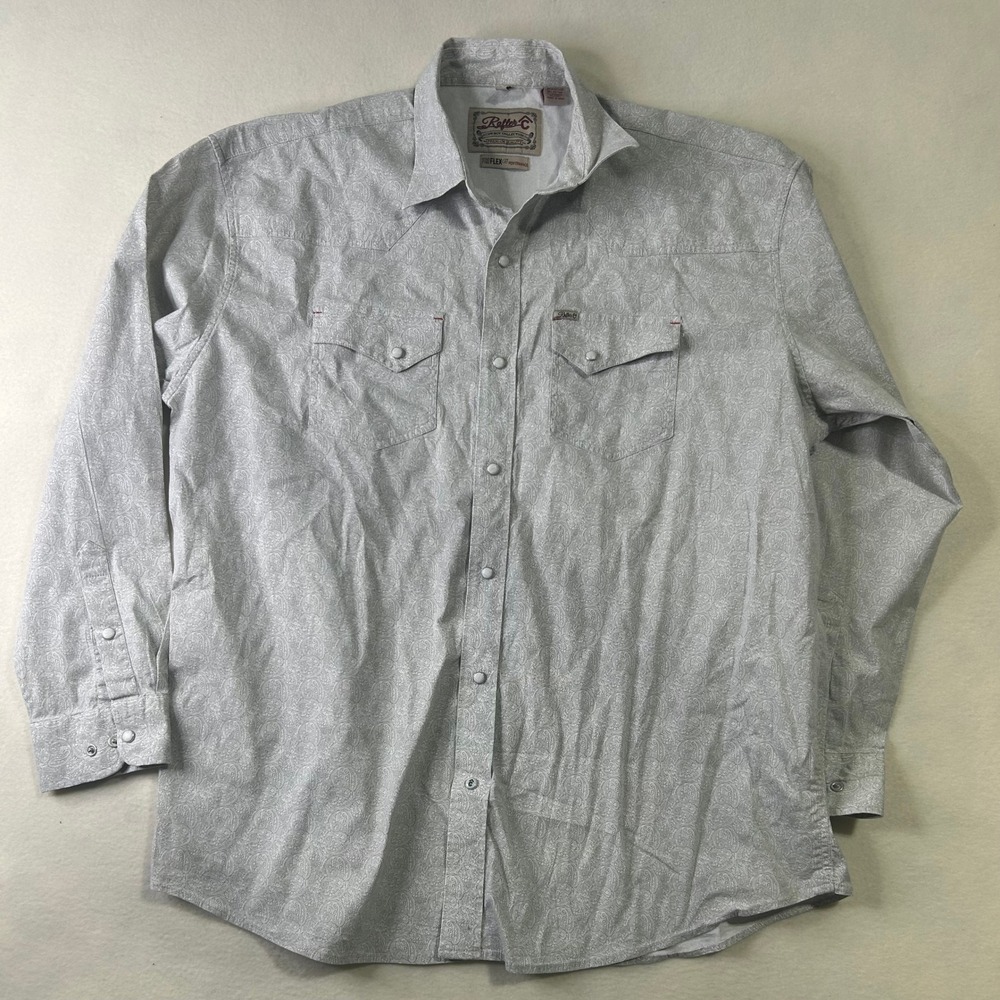 Rafter C Cowboy Collection Mens XXL Grey Paisley ProFlex‎ Western Pearl Snap